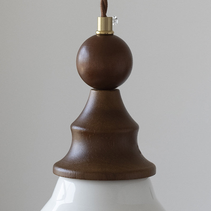 Traditional Vintage Triangle Solid Wood Ceramic Brass 1-Light Pendant Light For Bedroom