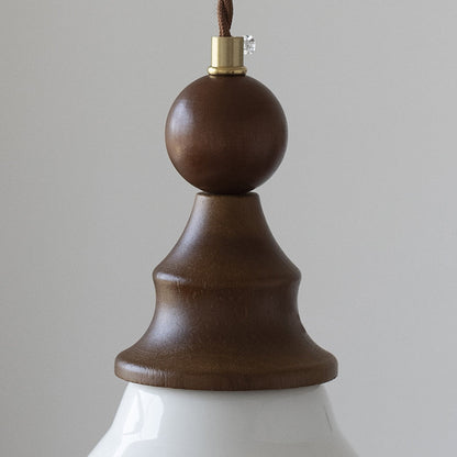 Traditional Vintage Triangle Solid Wood Ceramic Brass 1-Light Pendant Light For Bedroom