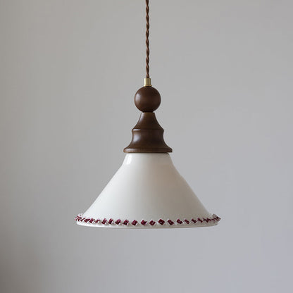 Traditional Vintage Triangle Solid Wood Ceramic Brass 1-Light Pendant Light For Bedroom