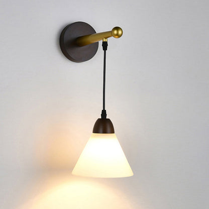 Modern Minimalist Triangular Solid Wood Glass Iron 1-Light Wall Sconce Lamp For Bedroom