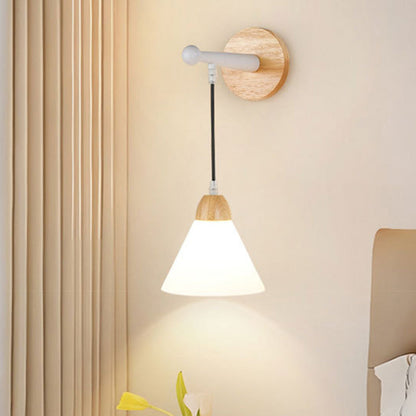 Modern Minimalist Triangular Solid Wood Glass Iron 1-Light Wall Sconce Lamp For Bedroom