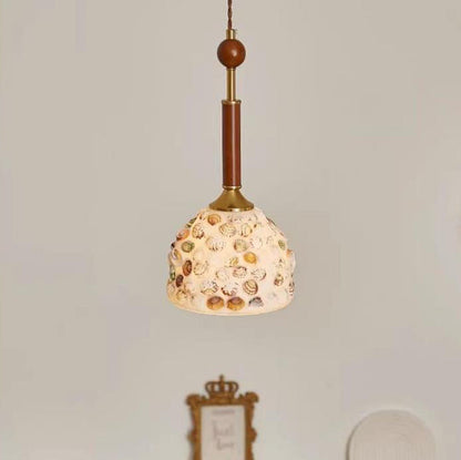 Traditional Vintage Oval Glass Iron Solid Wood 1-Light Pendant Light For Bedroom