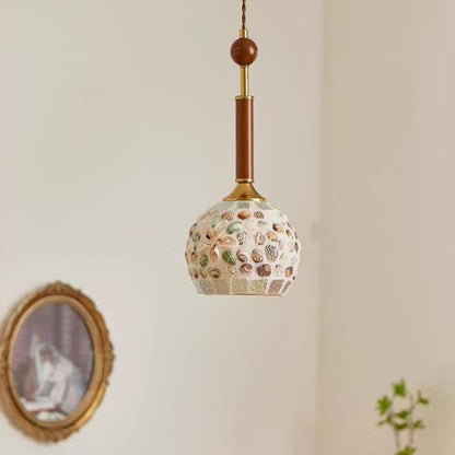 Traditional Vintage Oval Glass Iron Solid Wood 1-Light Pendant Light For Bedroom