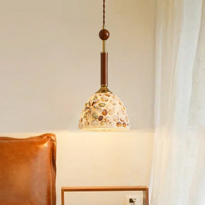Traditional Vintage Oval Glass Iron Solid Wood 1-Light Pendant Light For Bedroom