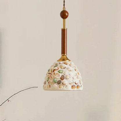 Traditional Vintage Oval Glass Iron Solid Wood 1-Light Pendant Light For Bedroom