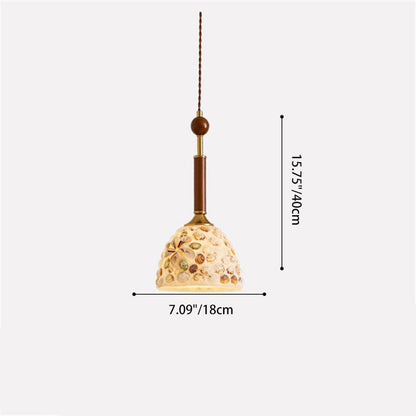 Traditional Vintage Oval Glass Iron Solid Wood 1-Light Pendant Light For Bedroom