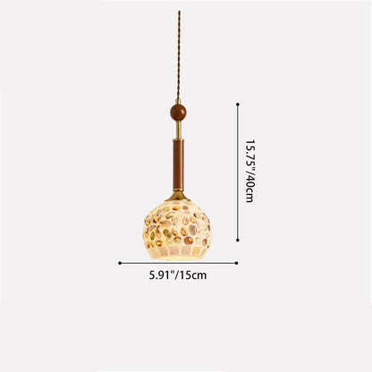 Traditional Vintage Oval Glass Iron Solid Wood 1-Light Pendant Light For Bedroom