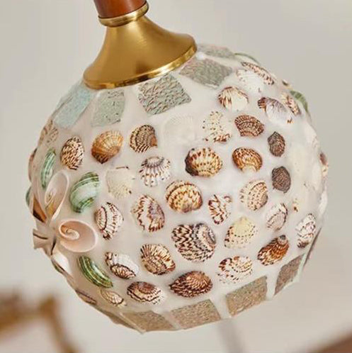 Traditional Vintage Oval Glass Iron Solid Wood 1-Light Pendant Light For Bedroom