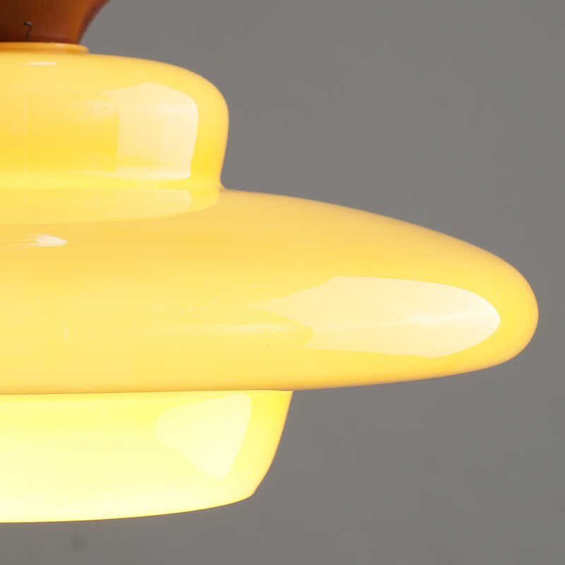 Traditional Vintage Straw Hat-Shaped Solid Wood Glass Iron 1-Light Pendant Light For Bedroom