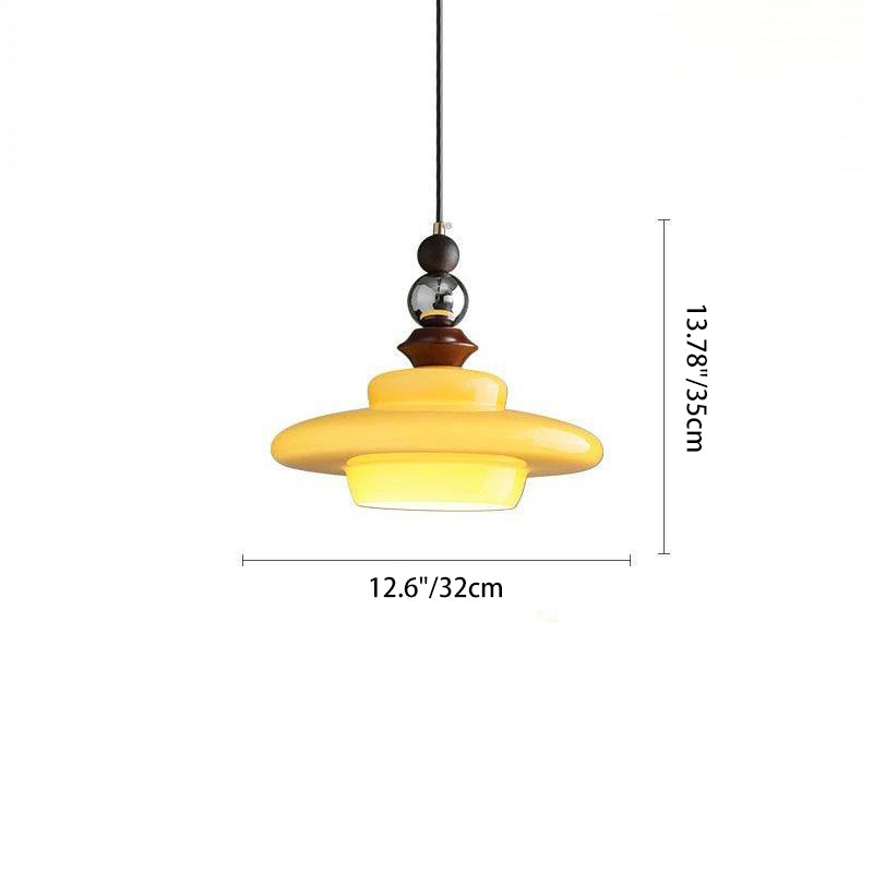 Traditional Vintage Straw Hat-Shaped Solid Wood Glass Iron 1-Light Pendant Light For Bedroom