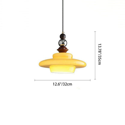 Traditional Vintage Straw Hat-Shaped Solid Wood Glass Iron 1-Light Pendant Light For Bedroom
