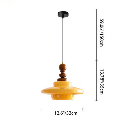 Traditional Vintage Straw Hat-Shaped Solid Wood Glass Iron 1-Light Pendant Light For Bedroom