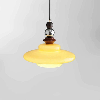 Traditional Vintage Straw Hat-Shaped Solid Wood Glass Iron 1-Light Pendant Light For Bedroom