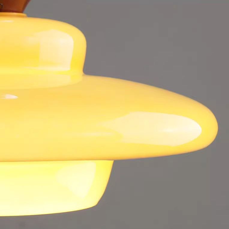 Traditional Vintage Straw Hat-Shaped Solid Wood Glass Iron 1-Light Pendant Light For Bedroom