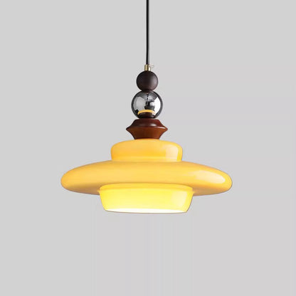 Traditional Vintage Straw Hat-Shaped Solid Wood Glass Iron 1-Light Pendant Light For Bedroom