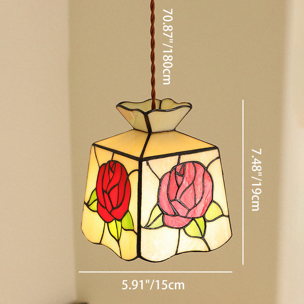 Traditional Vintage Prismatic Copper Hardware Glass 1-Light Pendant Light For Bedroom