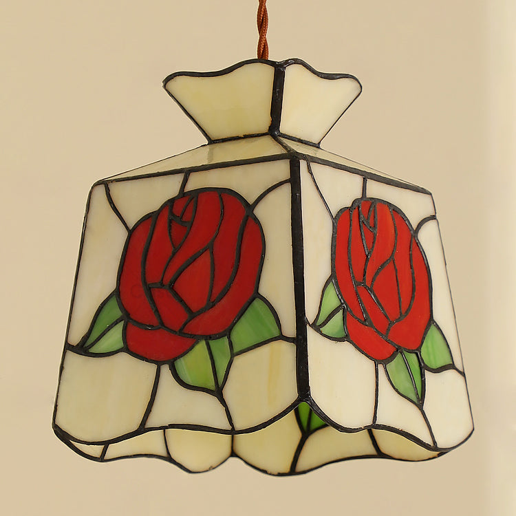 Traditional Vintage Prismatic Copper Hardware Glass 1-Light Pendant Light For Bedroom