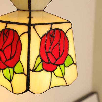 Traditional Vintage Prismatic Copper Hardware Glass 1-Light Pendant Light For Bedroom