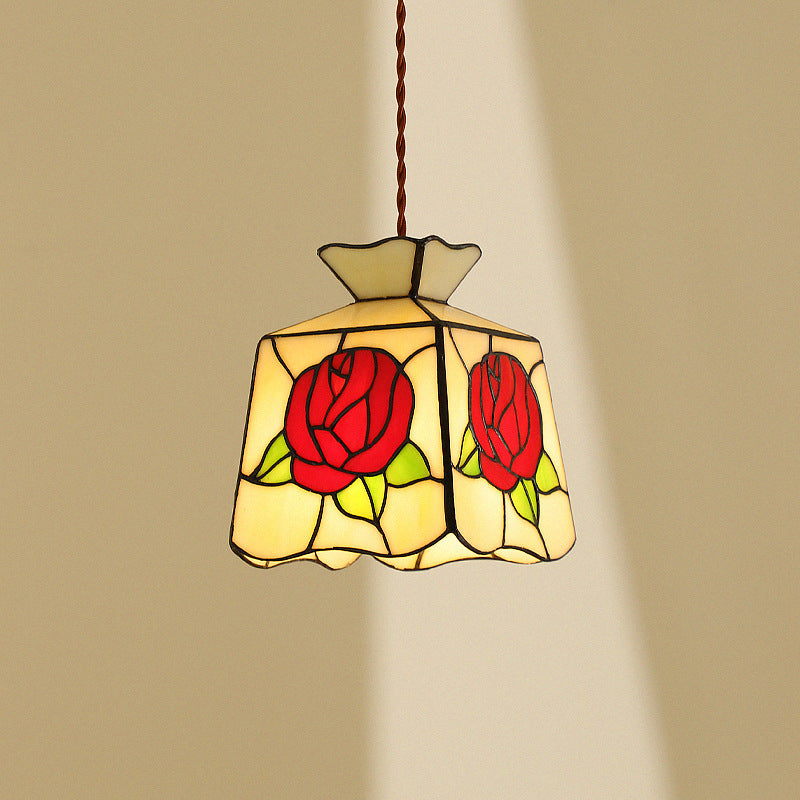 Traditional Vintage Prismatic Copper Hardware Glass 1-Light Pendant Light For Bedroom