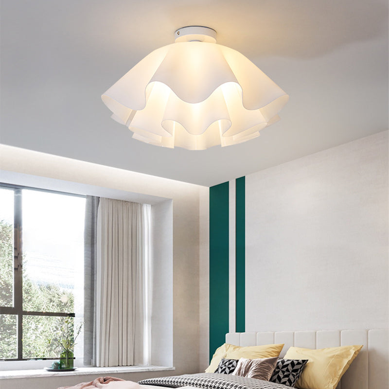 Modern Minimalist Flower-shaped Acrylic Iron 1-Light Semi-Flush Mount Ceiling Light For Bedroom