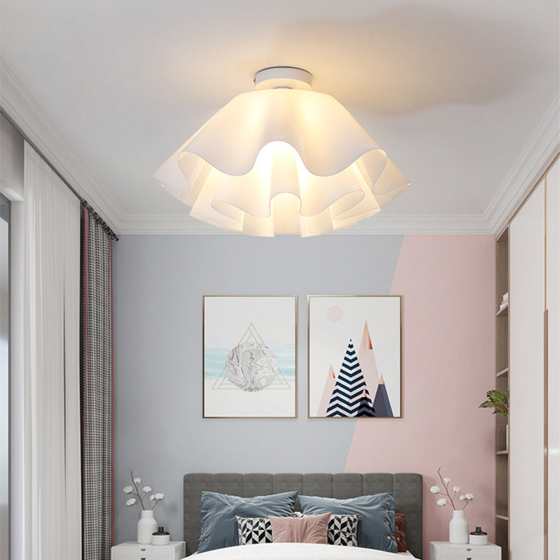 Modern Minimalist Flower-shaped Acrylic Iron 1-Light Semi-Flush Mount Ceiling Light For Bedroom