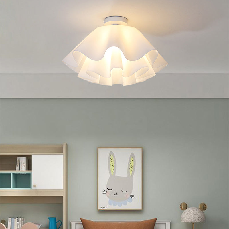 Modern Minimalist Flower-shaped Acrylic Iron 1-Light Semi-Flush Mount Ceiling Light For Bedroom