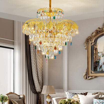 Traditional French Round Zinc Alloy Crystal 3/6/8-Light Chandeliers For Living Room & Dining Room