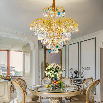 Traditional French Round Zinc Alloy Crystal 3/6/8-Light Chandeliers For Living Room & Dining Room