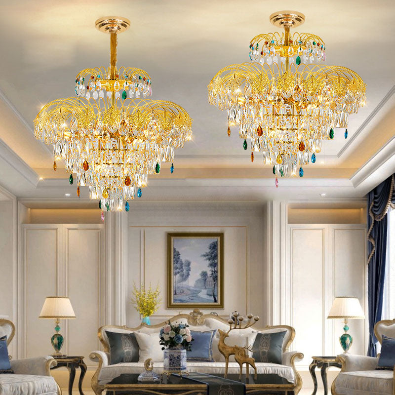 Traditional French Round Zinc Alloy Crystal 3/6/8-Light Chandeliers For Living Room & Dining Room