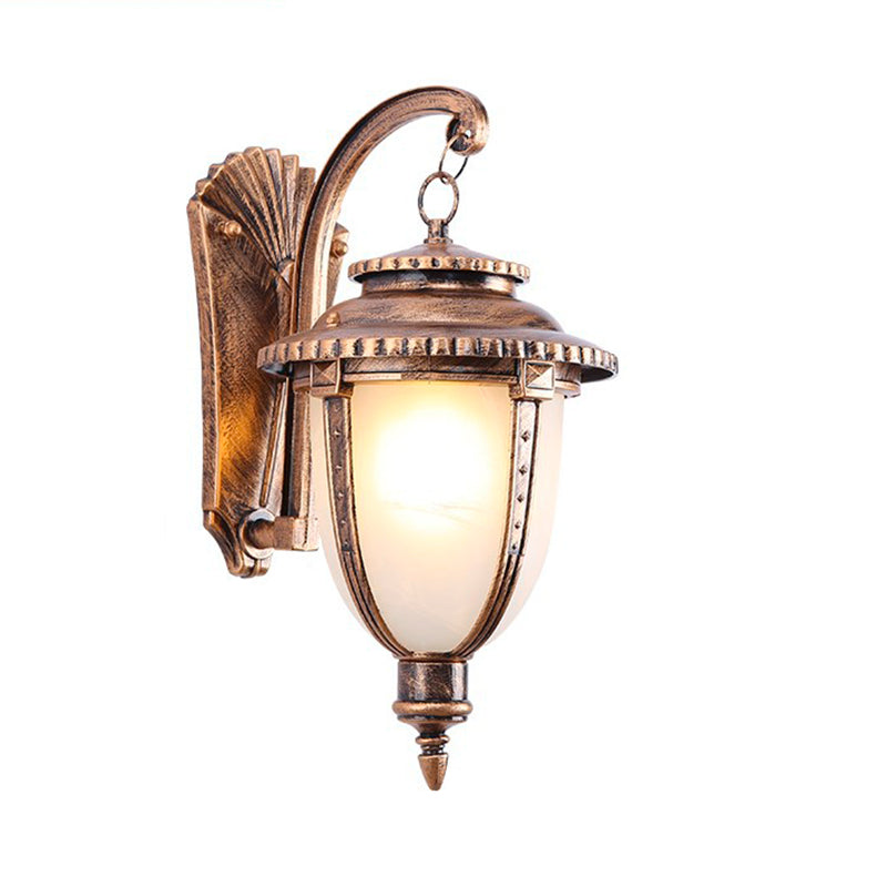 Traditional French Waterproof Lantern-Shaped Faux Marble Aluminum 1-Light Wall Sconce Lamp For Garden