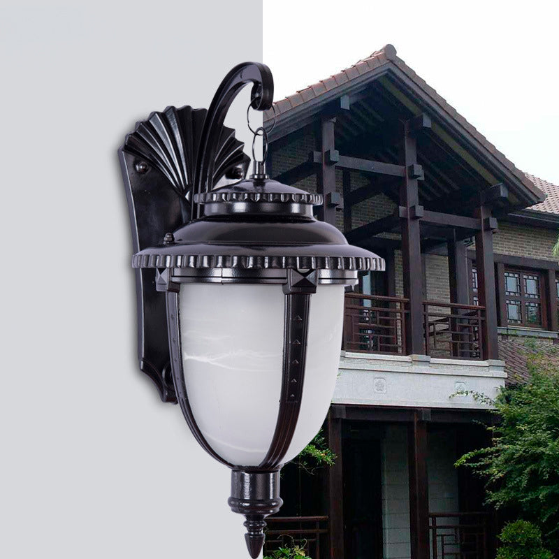 Traditional French Waterproof Lantern-Shaped Faux Marble Aluminum 1-Light Wall Sconce Lamp For Garden