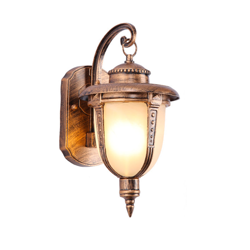 Traditional French Waterproof Lantern-Shaped Faux Marble Aluminum 1-Light Wall Sconce Lamp For Garden
