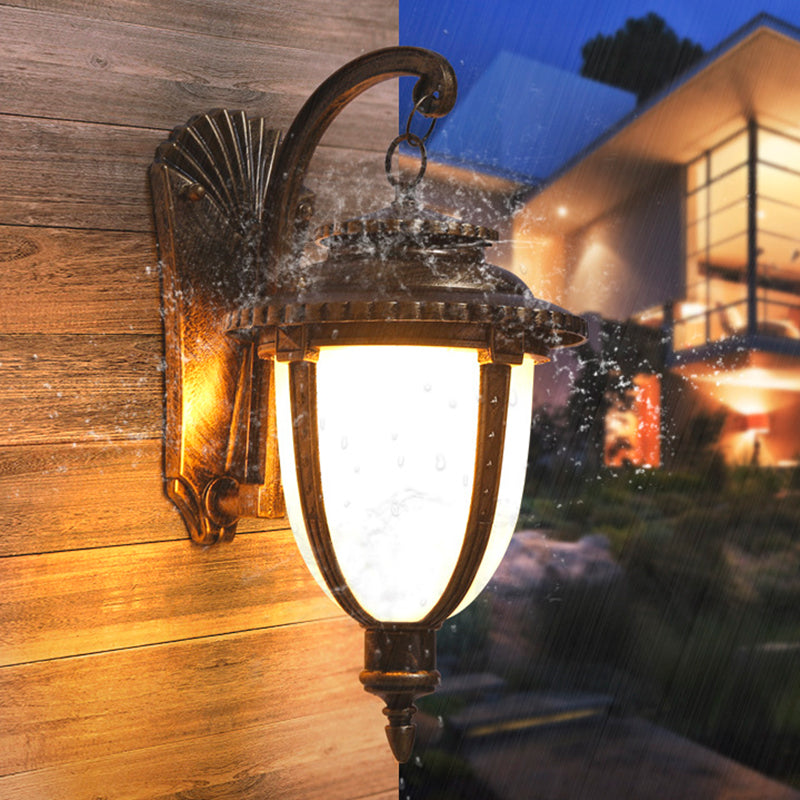 Traditional French Waterproof Lantern-Shaped Faux Marble Aluminum 1-Light Wall Sconce Lamp For Garden