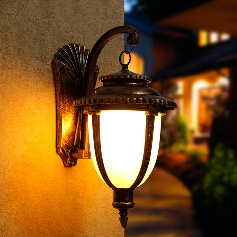 Traditional French Waterproof Lantern-Shaped Faux Marble Aluminum 1-Light Wall Sconce Lamp For Garden