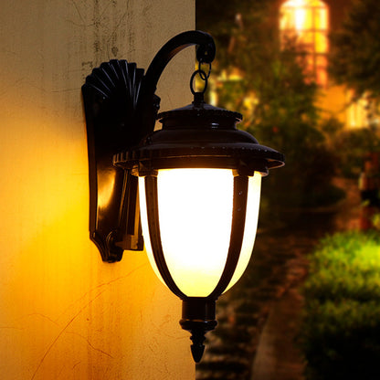 Traditional French Waterproof Lantern-Shaped Faux Marble Aluminum 1-Light Wall Sconce Lamp For Garden