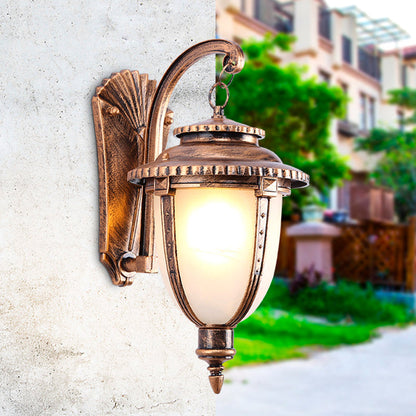 Traditional French Waterproof Lantern-Shaped Faux Marble Aluminum 1-Light Wall Sconce Lamp For Garden