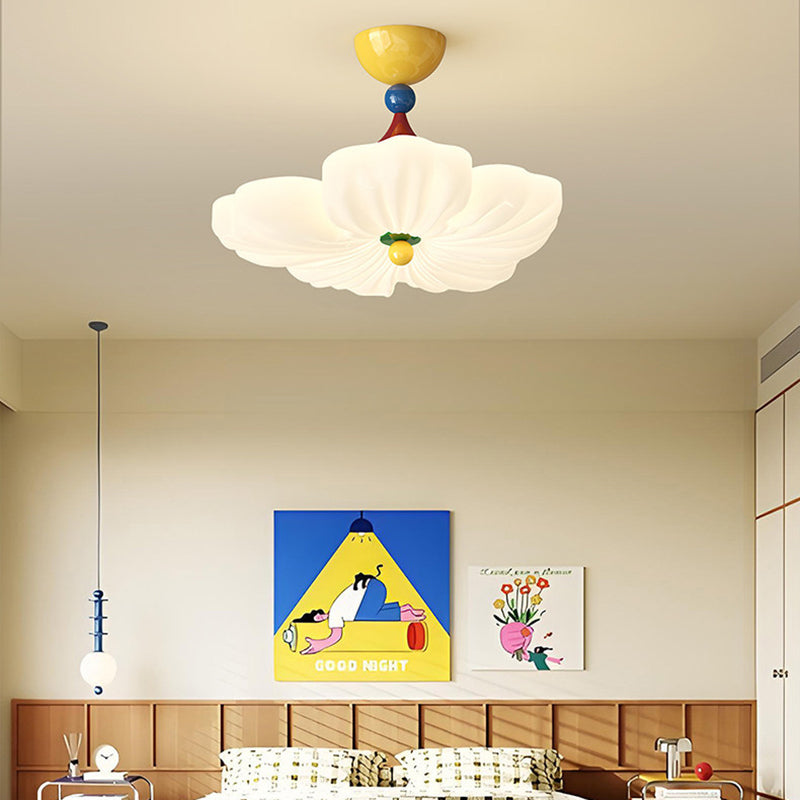 Contemporary Creative Iron PE Colorful Flower-shaped Kids LED Semi-Flush Mount Ceiling Light For Bedroom & Living Room