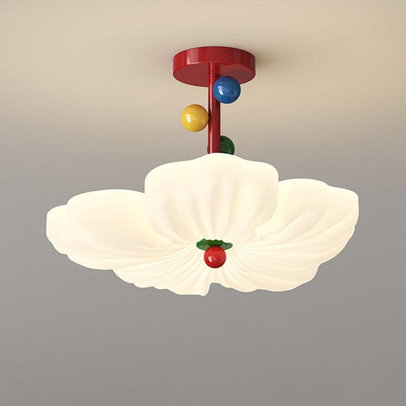 Contemporary Creative Iron PE Colorful Flower-shaped Kids LED Semi-Flush Mount Ceiling Light For Bedroom & Living Room