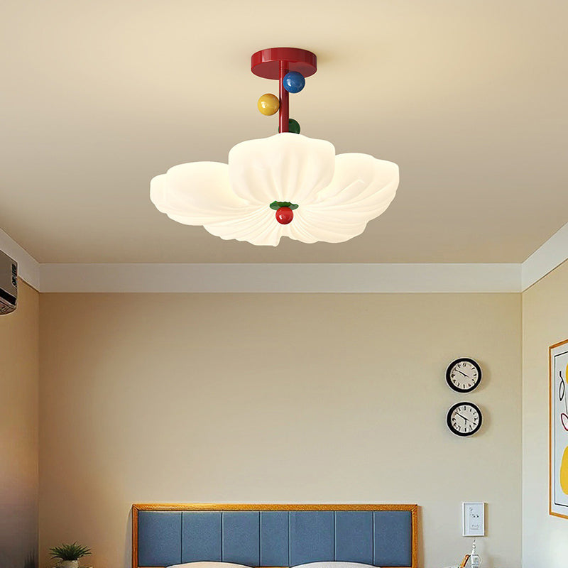Contemporary Creative Iron PE Colorful Flower-shaped Kids LED Semi-Flush Mount Ceiling Light For Bedroom & Living Room