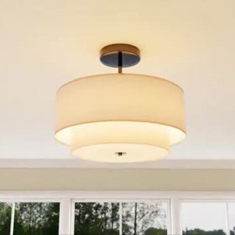 Modern Minimalist Iron Linen Round 1-Light Semi-Flush Mount Ceiling Light For Living Room & Bedroom