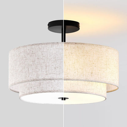 Modern Minimalist Iron Linen Round 1-Light Semi-Flush Mount Ceiling Light For Living Room & Bedroom