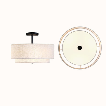 Modern Minimalist Iron Linen Round 1-Light Semi-Flush Mount Ceiling Light For Living Room & Bedroom