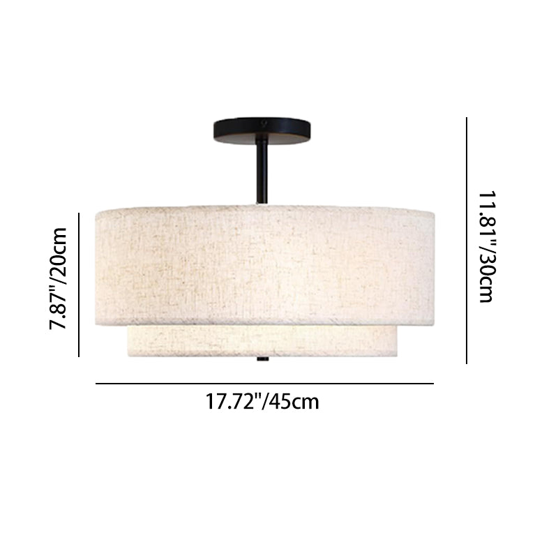 Modern Minimalist Iron Linen Round 1-Light Semi-Flush Mount Ceiling Light For Living Room & Bedroom