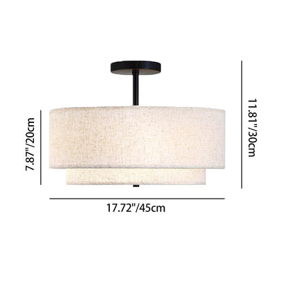 Modern Minimalist Iron Linen Round 1-Light Semi-Flush Mount Ceiling Light For Living Room & Bedroom