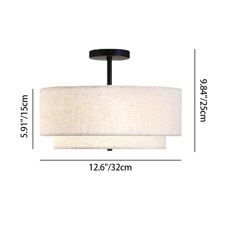 Modern Minimalist Iron Linen Round 1-Light Semi-Flush Mount Ceiling Light For Living Room & Bedroom