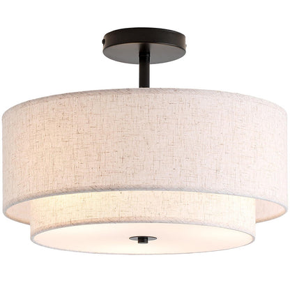 Modern Minimalist Iron Linen Round 1-Light Semi-Flush Mount Ceiling Light For Living Room & Bedroom