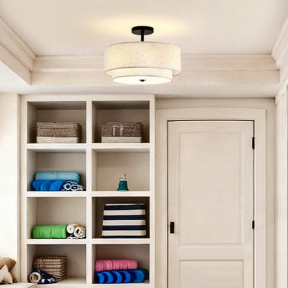 Modern Minimalist Iron Linen Round 1-Light Semi-Flush Mount Ceiling Light For Living Room & Bedroom