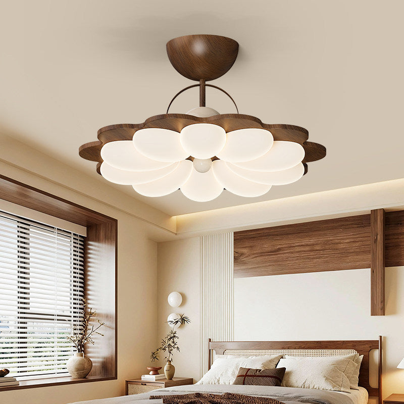 Contemporary Nordic Iron Acrylic Flower-shaped LED Semi-Flush Mount Ceiling Light For Living Room & Bedroom