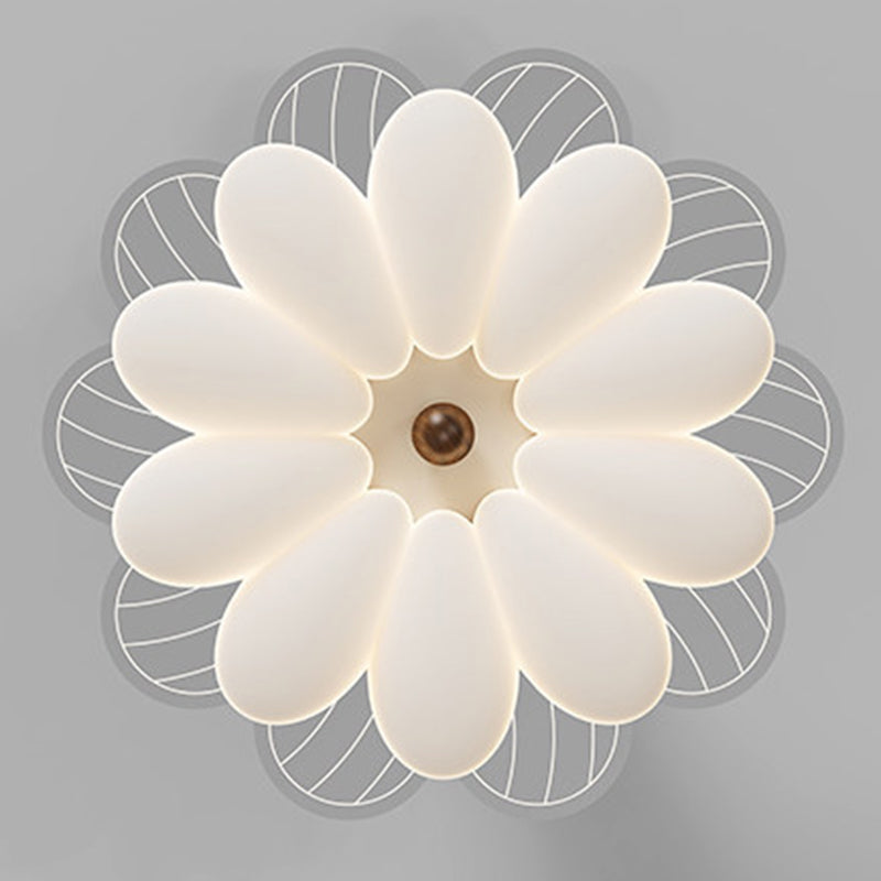 Contemporary Nordic Iron Acrylic Flower-shaped LED Semi-Flush Mount Ceiling Light For Living Room & Bedroom