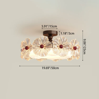 Modern Luxury Iron Acrylic Crystal Flower-Shaped Round LED Semi-Flush Mount Ceiling Light For Living Room & Bedroom